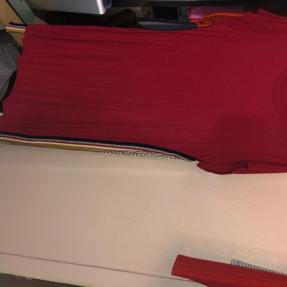 Red Ribbed Striped trim mini dress